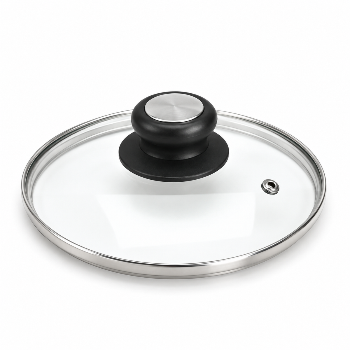 Couvercle en verre avec bouton noir et soupape vapeur