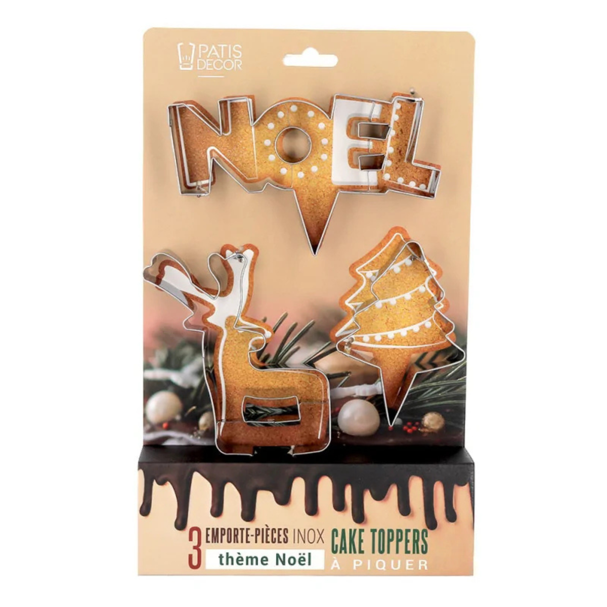 PatisDécor - Emporte-pièces Cake Toppers Noël en Inox - Lot de 3