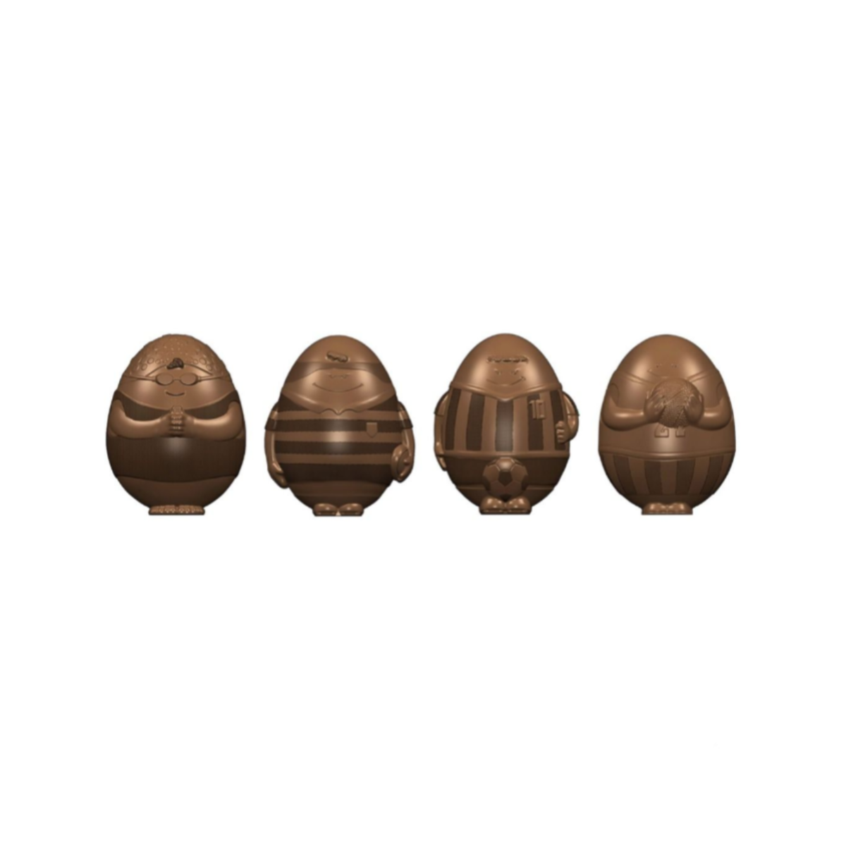 Œufs en chocolat personnages avec décors en relief