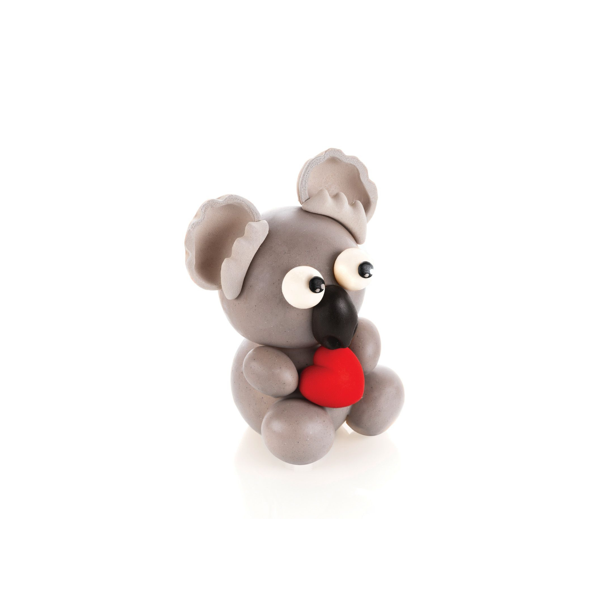 Koala en chocolat avec cœur rouge – vue trois-quarts