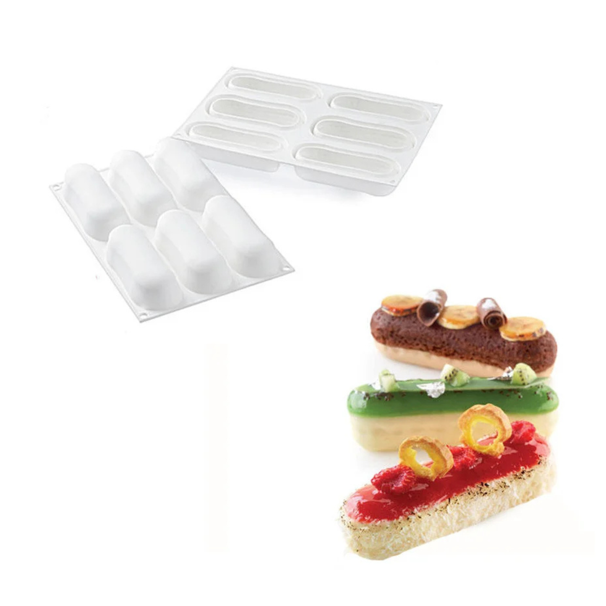 Silikomart - Moule Silicone 6 Éclairs  129 x 40 mm 140 ml
