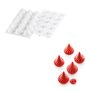 Moule silicone 15 gouttes avec créations pâtissières rouges