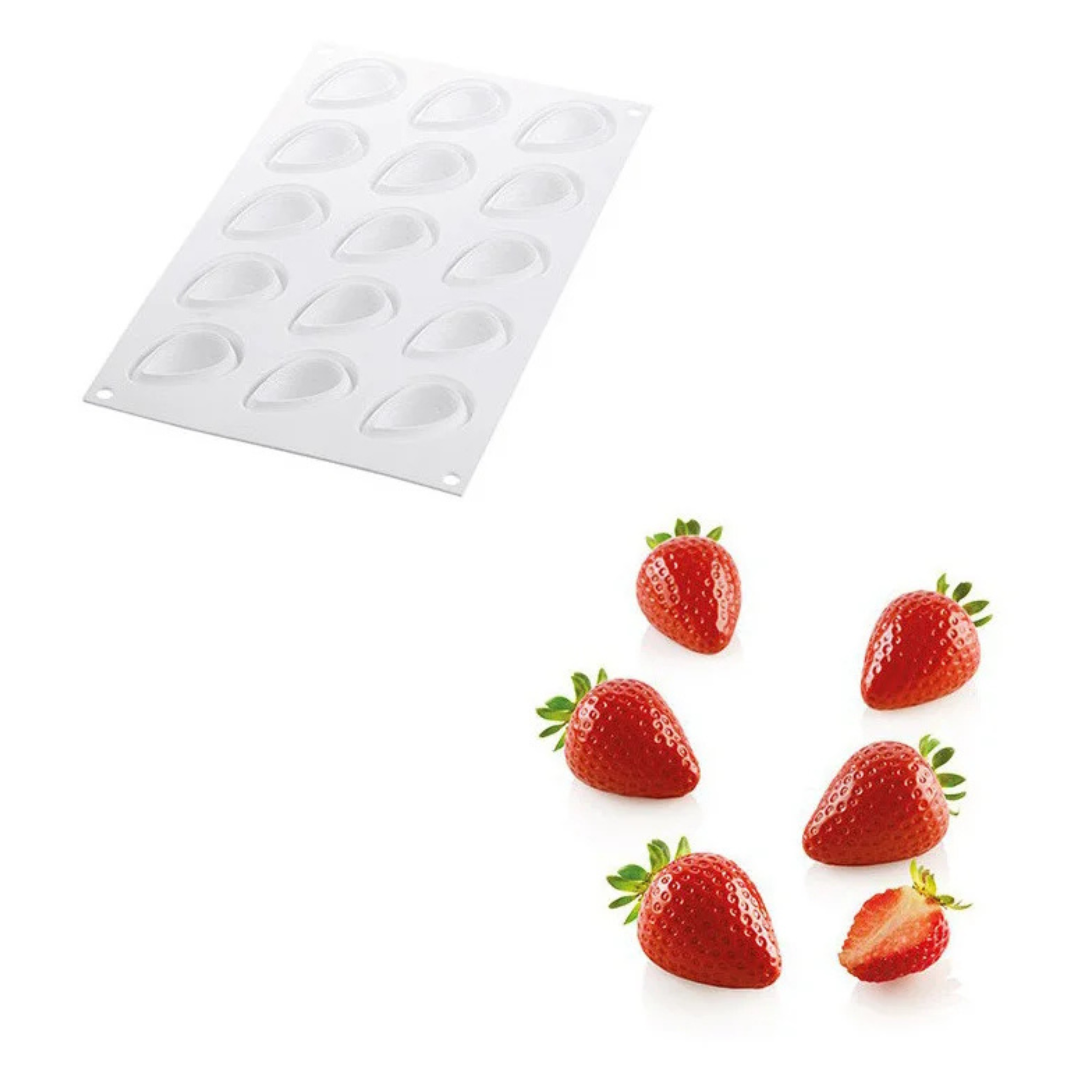 Silikomart - Moule Silicone 15 Mini Fraises 48 x 37 mm 30 ml