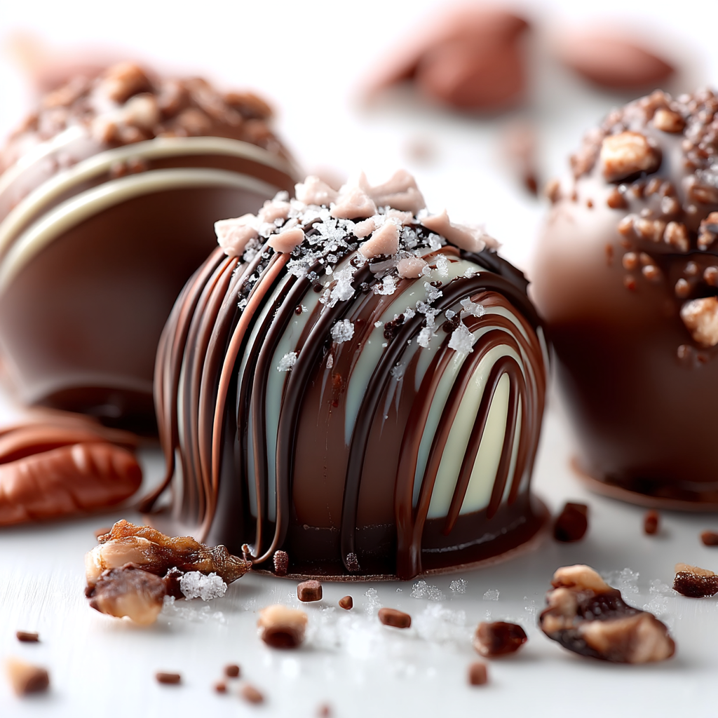 Bonbons au chocolat décorés de fruits secs et éclats de sucre