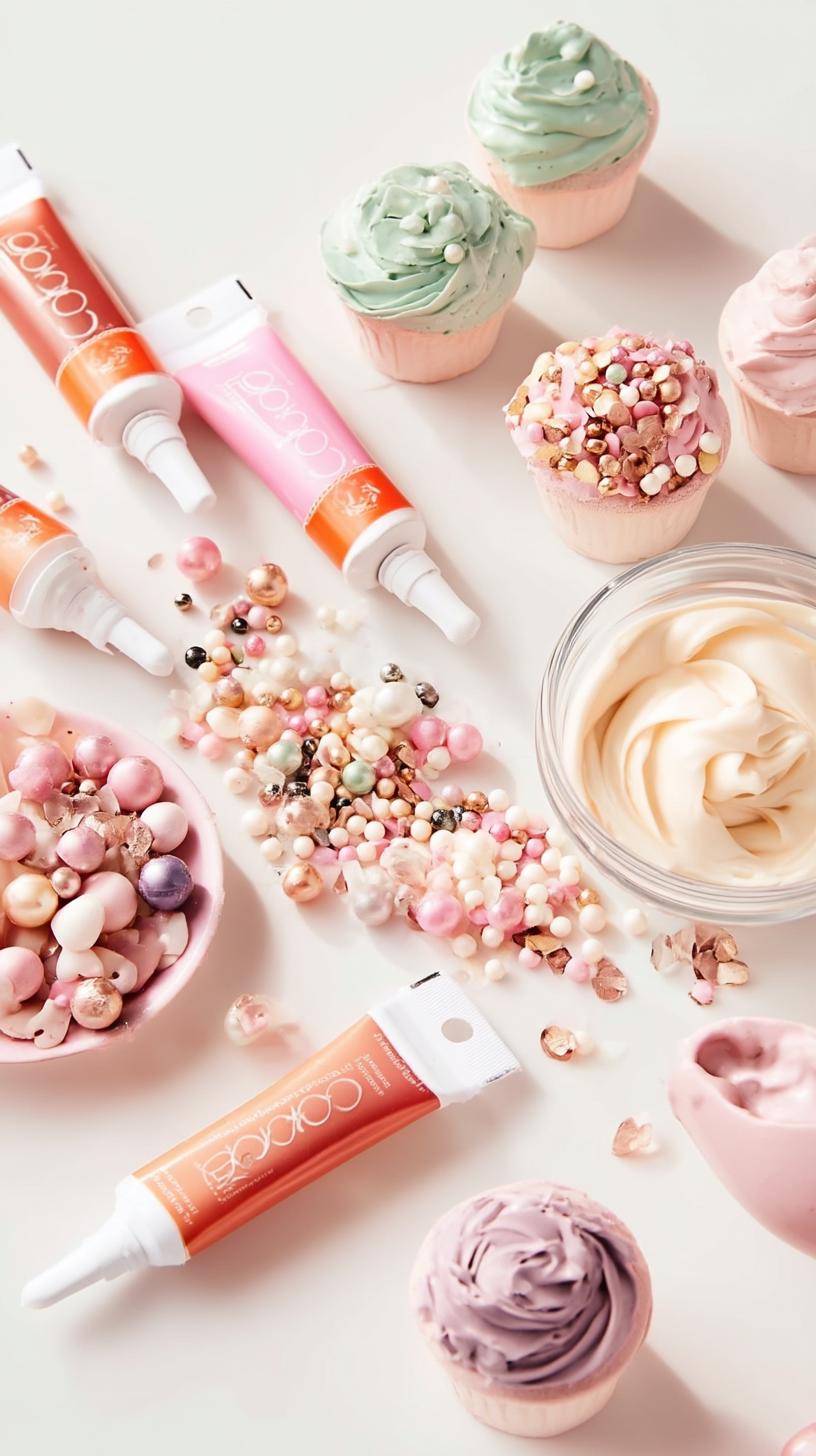 Colorants alimentaires en gel et décorations en sucre pour cupcakes