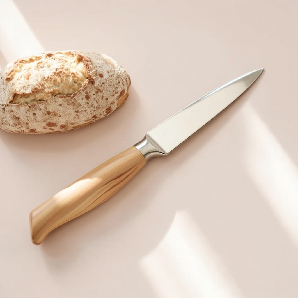 Couteau de cuisine à lame lisse avec manche en bois
