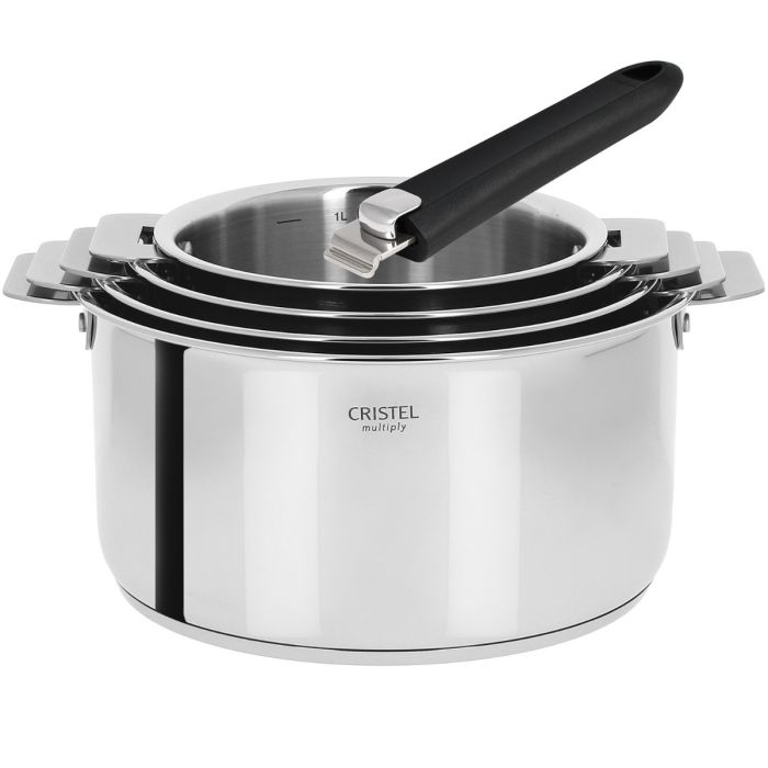 Serie 4 Casseroles Inox Ø 14/16/18/20 cm avec 2 Poignées Noires