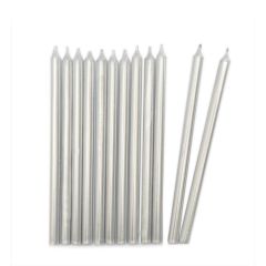 12 bougies longues argentées - 12 cm