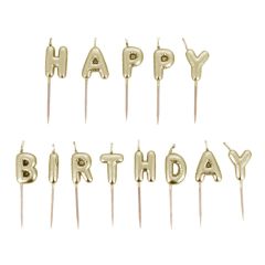Bougies à piquer Happy Birthday dorées