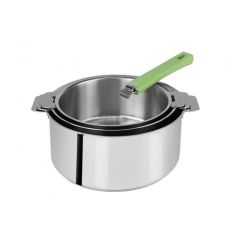 Série de 3 casseroles avec poignée amovible - Verte