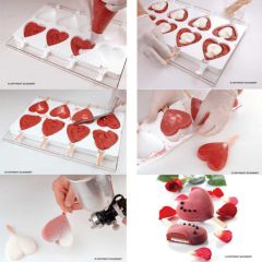 Moule en silicone - 8 sucettes à glace cœurs