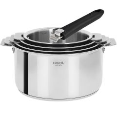 Serie 4 Casseroles Inox avec 2 Poignées Noires Casteline Amovible - Ø 14-20 cm